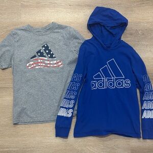Adidas Youth M Gray Tee and Blue Hoodie Set